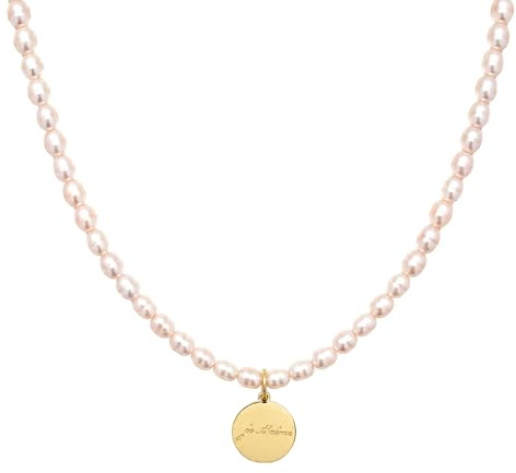 Collana con Perle Rosa di Acqua Dolce e Ciondolo Inciso Je t'aime