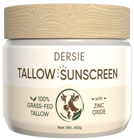 Natural Beef Tallow Sunscreen SPF 30: Instant Sun Protection with 100% Grass Fed Tallow and Zinc Oxide - Deep Hydration & Non-Greasy Formula for Adults and Kids (2.12 oz) (60 g (Pack of 1))