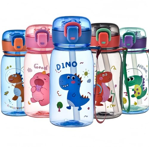 MHwan Gourde Enfant, 400ml Robuste et Incassable, Anti Fuite avec Paille, Sans BPA, Belle Portable Dinosaure mignon Gourde Paille Fille et Garcon Adaptée aux Voyages Scolaires