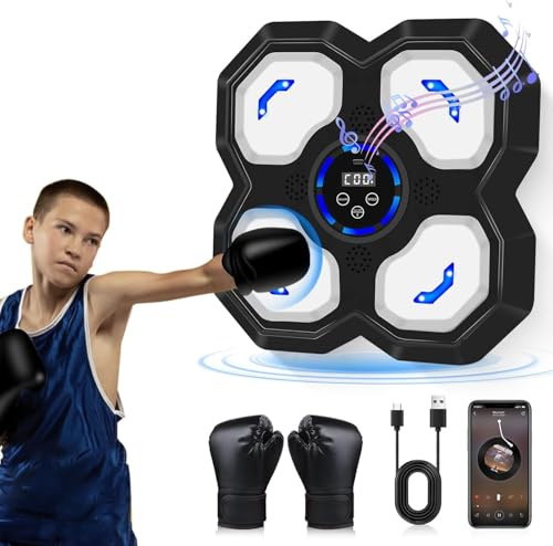 JUOIFIP Music Boxing Machine für Kinder, Bluetooth Boxen Ausrüstung mit Boxhandschuhen, Wandmontierte elektronische Boxmaschine （Schwarz）
