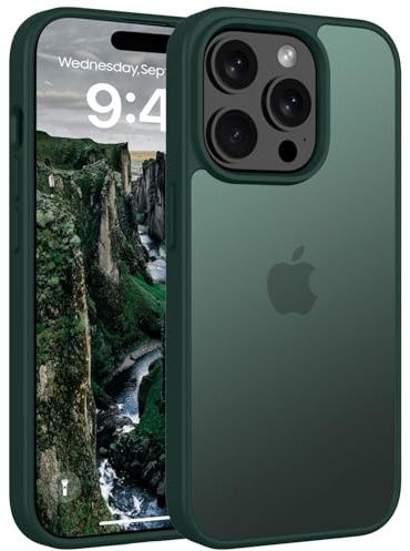 Andwing Matt Hülle für iPhone 15 Pro 6,1 Zoll Grün | Militärstandard FallSchutz Handyhülle,Mattierte Durchscheinende Rückseite Schutzhülle,Anti-Fingerabdruck Kratzfest Haltbar