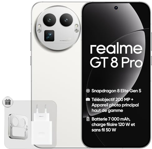 realme GT 8 Pro 5G Smartphone, 16+512 GB, Snapdragon 8850, 200MP Teleobjektiv + 50MP Dual-Kamera Mit OIS, 6,78 2K 144Hz AMOLED Display, 7000mAh Akku, 50W kabellos, Next AI, IP68, Weiß, Mit Adapter