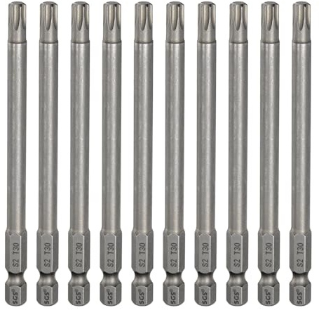 sourcing map 10 puntas de destornillador Torx T30 de 1/4 pulgadas, vástago hexagonal de 4 pulgadas de largo, magnéticas, sin agujero, a prueba de manipulaciones, 6 puntos, destornillador de estrella