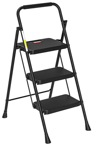 HBTower Step Ladder, Step Stool Foldable for Wide Anti-Slip Pedal | Lightweight 3 Step Ladders for Home