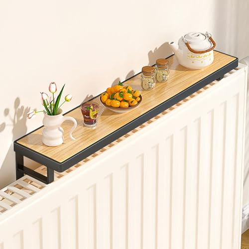 Etagere Radiateur à Poser Sans Percer, 40/50/60 cm Tablette Radiateur Bois, Étagère Cache Radiateur Moderne - Anti-Fumé/Poussière pour Rangement et DéCoration, Optimiser L'espace(Noir,60 cm/23.6 in)