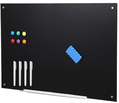 Magnetisches Glasmagnet Tafel Whiteboard Rahmenlos – Glas Magnetboard Schreibtafel Wandmontage, Groß, Trocken Abwischbar, Whiteboard Für Büro, Home Office, Schule & Konferenzraum, Schwarz, 90x60cm