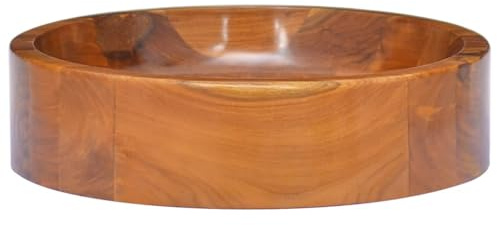 Lavabo de madera maciza de teca redondo 40 x 10 cm, accesorio para baño, diseño compacto, piedra natural alternativa para baño de visitas y lavandería