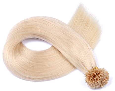 Keratin Bonding - # 60 - WEISSBLOND - 60cm - 50 Strähnen - 1g - 100% Remy Echthaar Haarverlängerung U-Tip Extensions sehr hohe Qualität by NOVON Hair Extention
