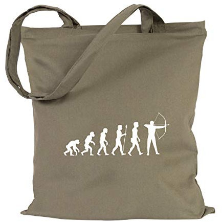 JUNIWORDS Jutebeutel - Wähle ein Motiv & Farbe - Evolution Bogenschießen (Beutel: Khaki, Motiv: Weiß)