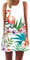 Ocean Plus Femme Multicolore Paréo Trapèze sans Manche Robe de Plage Haut Décontracté Flamant Loisir Feuilles Mini Robe (S (EU 34-36), Feuilles Vertes et Flamants Roses)