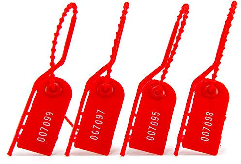 100 rote Kunststoff-Tamper Dichtungen Pull Tite Security Tags Nummernschild für Feuerlöscher Gepäck 210 mm Länge