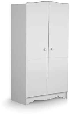 AT4 - Kinderkleiderschrank mit 2 Holztüren MARELLE Weiß 96 x 51 x 176 cm | 1 Kleiderschrank, 7 Einlegeböden, davon 4 verstellbar, und unterer Stauraum