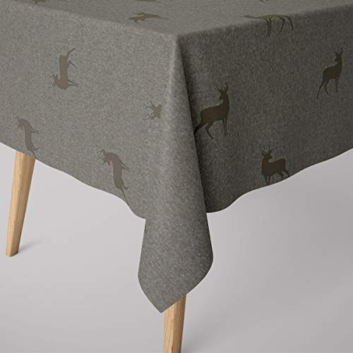 SCHÖNER LEBEN. Tischdecke dunkle Hirsche braun beige türkis, Größe:80x80cm