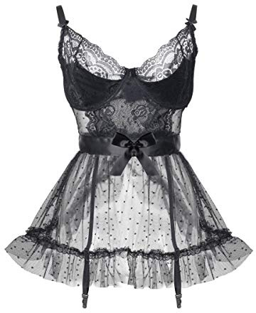 LINGERLOVE Women Sexy Lingerie Set Plus Size Babydoll with Underwire Cups Lace Chemise Nightwear
