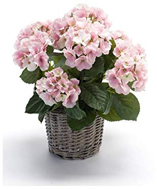 artplants.de Kunstblume Hortensie JONE im Korb, rosa, 45cm - Textil Hydrangea - Hortensie künstlich