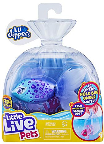 Little Live Pets Einzelpackung Lil’ Dippers Furtail - Lil’ Dippers Wow“-Effekt beim Auspacken im Wasser und interaktivem Füttern, 26157