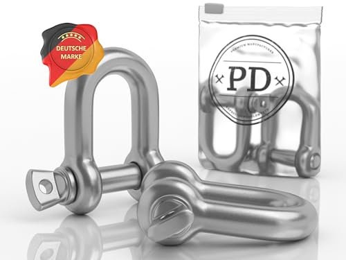 PD® Schäkel Edelstahl 7mm | D Ring Schekel aus Edelstahl A4 | Rostfreie Bogen Schäkel Hochfest | Edelstahl Schäkel Set für Abschleppseil, Schaukel Befestigung & mehr | Schraubschäkel D Form | 2 Stück