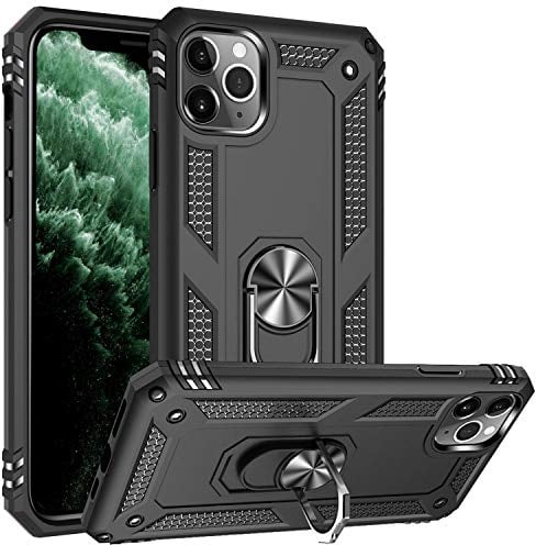 Fetrim Custodia per iPhone 11 Pro, Cover PC TPU Cassa Shell Supporto di Anello Rotante Case per Apple iPhone 11 PRO Nero