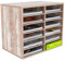 EasyPAG Wood Desktop 6 Tier 12 Compartments A4 Filing Tray Office Desk Tidy Mail Sorter File Holder Paper Organiser Magazine Storage Rack,Antique White Oak