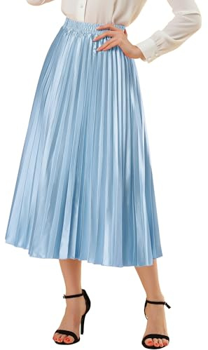 Allegra K Damen Party Elastische Taille Metallic Glänzend Akkordeon Plissee Midi Rock, Blau, X-Klein