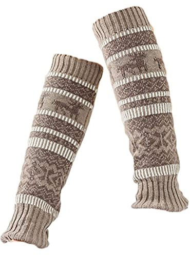 SimidunEUR 1 Paar Warm und Bequem Stulpen Damen Lange Winter Beinwärmer Gestrickt Verdicken Beinstulpen Böhmen,Khaki
