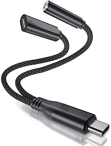 Elebase Adaptateur Audio Jack et Chargeur USB Type C vers 3.5mm,Convertisseur Charge Casque Ecouteur 2 en 1 pour Samsung Galaxy S23 S22 S21,A54 A73,iPhone 15,iPad Pro 10 Air 4 5 Mini 6,Z Flip Fold