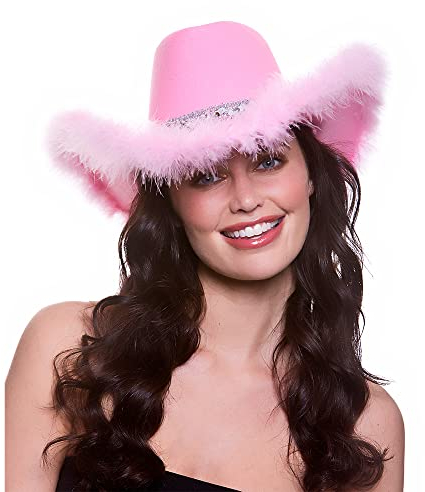 Wicked Costumes Chapeau de cowboy Texan pour adulte - Accessoire de fête (paillettes roses et plumes)