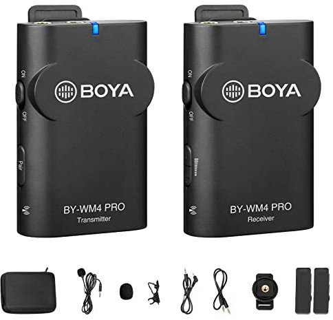 BOYA 2.4GHz Lapel Wireless Lavalier Microphone System for Canon Nikon Sony DSLR Camera Camcorder Mini Smartphone Mic for Video Recording YouTube Vlogging Streaming Interview (WM4 PRO K1,1 TX 1 RX)