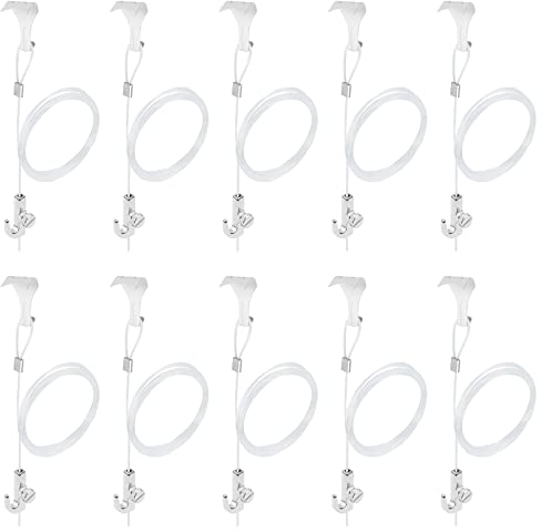 Sistema per appendere quadri regolabile con gancio a vite laterale, 2 m, filo trasparente invisibile, carico massimo 15 kg, kit di ganci bianchi per cornice (trasparente, confezione da 10 pezzi)