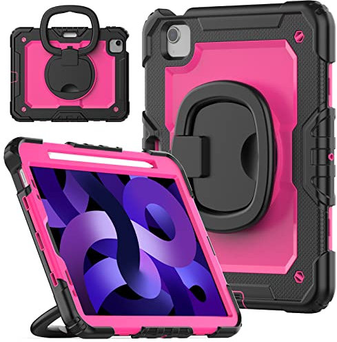 V-MOTA Flacher Schutz, kompatibel mit iPad Pro 27,9 cm (11 Zoll) 2. / 3. Generation 2021 / 2020 / 2018, Air 4. / 5. 2022, robust, stoßfest, drehbar, mit Ständer, Rosa