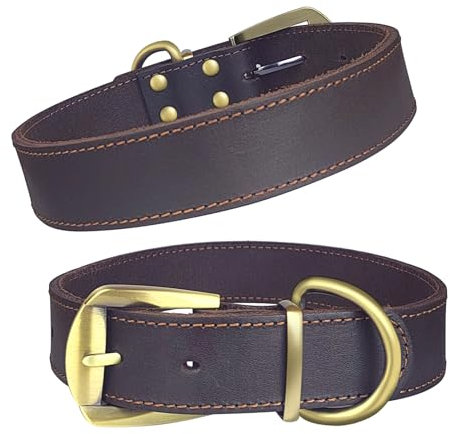 Collier pour Chien en Cuir Pleine Fleur Rembourrage Épais et Coussinet Ajustable avec Doublure en Peau Souple (XL)