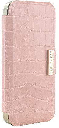 Ted Baker KHAILS Pink Croc Dual Card Slot Folio Phone Case for iPhone 14 Pro Gold Shell