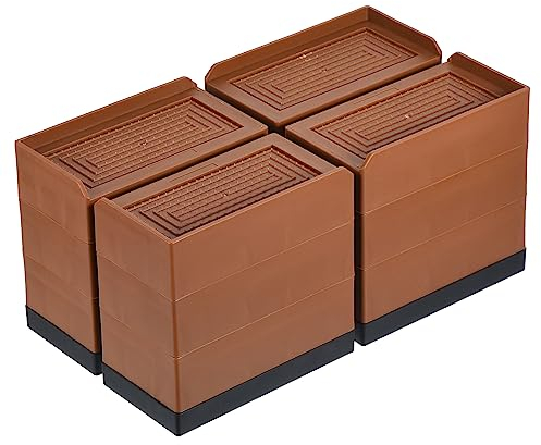 sourcing map Furniture Risers 4.3 Inch, 4Pcs Rectangle Bed Risers Adjustable Couch Lifter for Extender for Bed Desk Sofa Table Lift Support Up to 1300Lbs, Brown