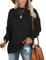 WNEEDU Sweatshirt Damen Pullover Langarmshirt Rundhalsausschnitt Oversized Sweatshirt Ohne Kapuze Herbst Winter Oberteil Tops Schwarz M