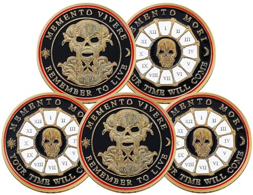 Remuuly Lot de 5 pièces Memento Mori en relief - Motif tête de mort et arbre - Pour rappel, décideur, cadeaux d'Halloween (crâne)