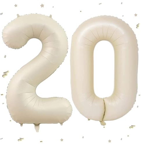 WOIRROIP Luftballon 20. Geburtstag Beige, XXL Riesen Creme Folienballon 20 für Frauen,40 Luftballon 20. Geburtstag,Zahlen 2 und 0 Folienballon für 20 Jahre Geburtstagsdeko Jubiläum Party Dekoration