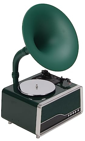 Plattenspieler mit Eingebauten Lautsprechern, 3-Gang-Jukebox-Vintage-Grammophon mit Bluetooth, USB-Anschluss, UKW-Radiofunktion Heimdekorationsgeschenk (Schwarzgrün)