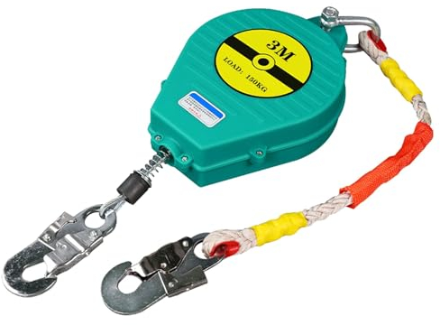 Dispositivo Anticaduta Retrattile, Dispositivo Anticaduta Tetto, Cordino di Sicurezza Anticaduta per Tetto Impalcature Costruzioni Protezione, Limitatore di Caduta(Size:3m)