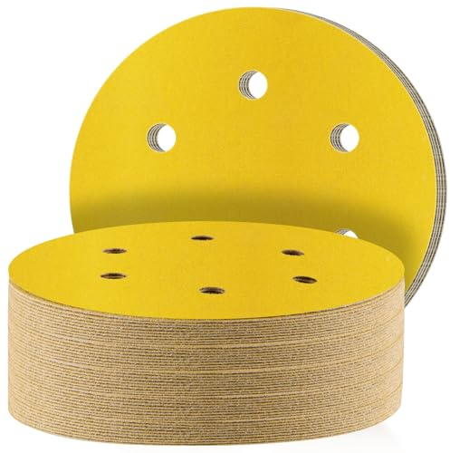 STEBRUAM 50pcs 150mm sanding discs,Sanding Discs Pads for Random Orbital Sander pads and All Oscillating Tools,Yellow sanding discs Hook and Loop 800 Grit 6 Hole 6 Inch Round