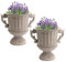 Set of 2 Medici Urn Planter Flower Pots Indoor/Outdoor Concrete Grey Vintage Style Baroque French Country Footed Flower Pots with Ornate Scrolled Handles Traditional Garden Decor