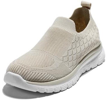 JOMIX Damen Laufschuhe Leichte Turnschuhe Sportschuhe Sneaker Tennis Schuhe Freizeit Straßenlaufschuhe Atmungsaktiv (Beige, 40 EU, SD9139)