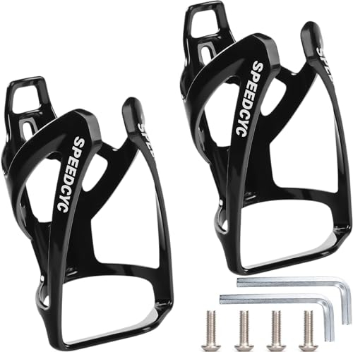SPEEDCYC Bike Water Bottle Holder Ultra-Light Bicycle Bottle Cage with Screws Tool, Universal Cycling Cup Holder for MTB, Mountain Bikes,Black 2 Pack