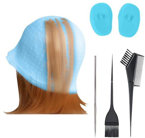 Silicone Highlight Cap Kit, Hair Dye Cap with Hook Needles Hair Dye Comb and Earmuffs, Streaking Cap Hair Highlighting Cap and Hook Kit Hairdressing Dyeing Staining Tools for Women Men