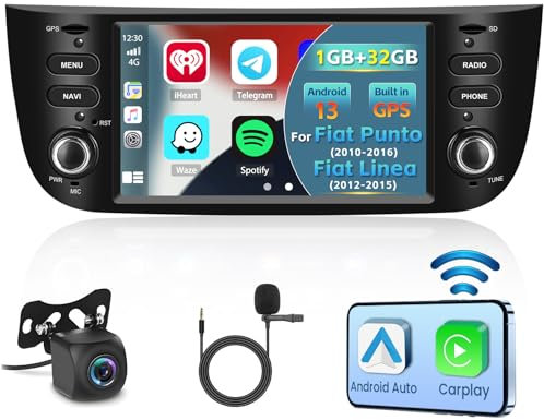 Inefala 1+32GB Autoradio Android pour Fiat Punto 2010-2016/Linea 2012-2015, 6.2 Pouces Écran Tactile Autoradio CarPlay 2 Din avec Android Auto, Lien Miroir, WiFi, GPS, RDS FM, Caméra de Recul AHD