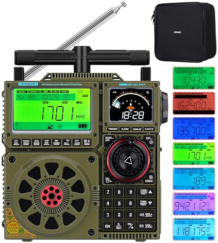 ZHIWHIS SSB Shortwave Radio with Bluetooth and APP Control, USB LSB LW AIR VHF UHF CB AM FM SW WB Receiver, NOAA//TF Card Play/EQ/Antenna Tuner/Recording Rechargeable Radios ZWS-C919 (Green)