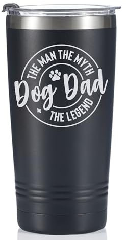 Onebttl Dog Dad Gifts for Men - The Man The Myth The Legend, 590ml Stainless Steel Travel Mug Tumbler With Lid and Straw for Dog Lover, Owner, Black