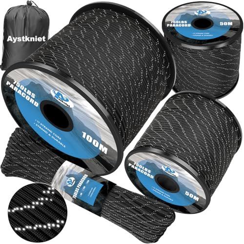 Aystkniet 750LB Paracord Rope, 11 Strands Parachute Cord 31M / 100FT, 4mm Reflective Tactical Rope | Ideal for Paracord Bracelet Kit, DIY, Crafting, Camping, Survival, Outdoor and Home Improvement