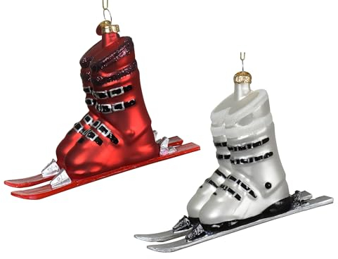 Kaemingk Christbaumschmuck Ski Schuhe Glas 9,2cm - Figur zum Aufhängen - 1 Stück Sortiert - Weihnachtsbaum Anhänger für Weihnachten - Christbaumanhänger & Weihnachtsbaumschmuck - Skier