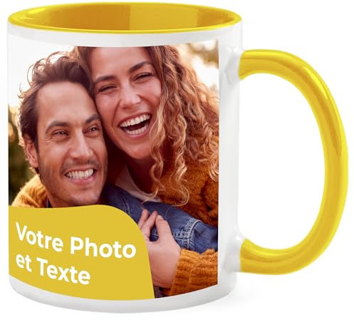 Cimpress Mug Photo Personnalisé avec Texte, Tasse en Céramique 325 ml avec Anse Colorée, Cadeau Personnalisé pour Entreprise, Maison, ou Événement