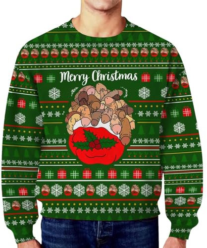 Weihnachts Tshirt Herren 3D Druck Lustige Funky Sweatshirt Warm Weihnachtspullis Strickpullover Weihnachtsbaum Motiv Langarm Tshirt Weihnachtssweater Ugly Christmas Sweater Weihnachten Kleidung